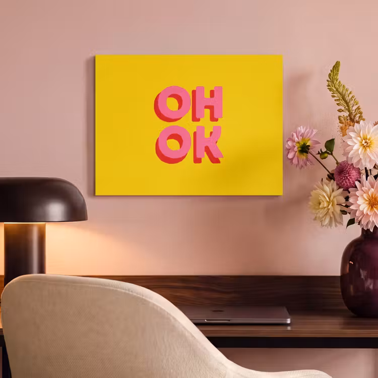 Akoestisch schilderij - Oh ok - 3D - Geel - Roze — 4