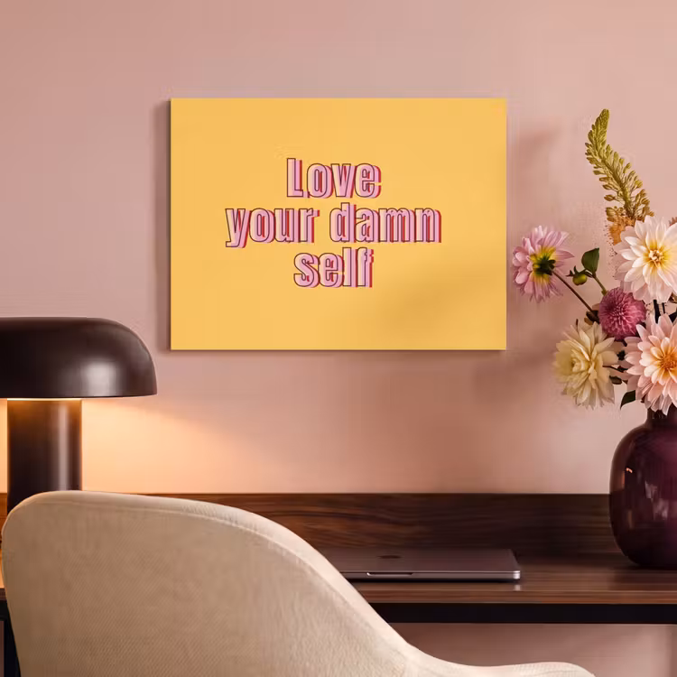 Akoestisch schilderij - Love yourself - Roze - Geel — 4