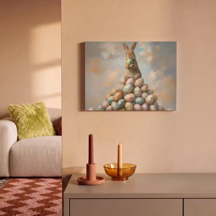 Akoestisch schilderij - Konijn - Eieren - Kleurrijk — 2