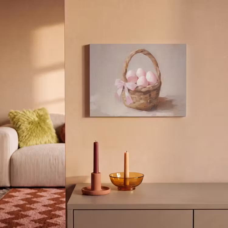 Akoestisch schilderij - Mand - Eieren - Roze — 2
