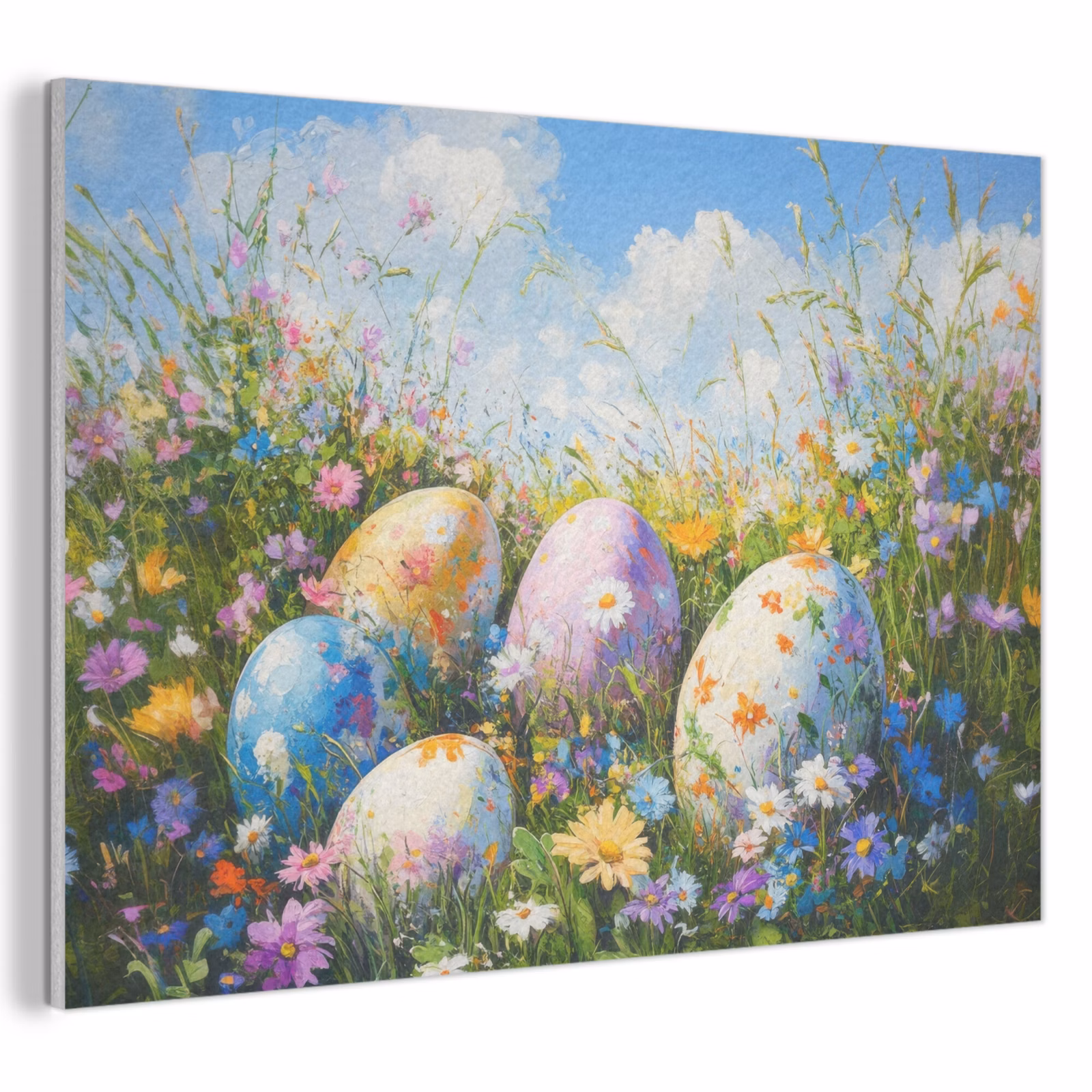 Akoestisch schilderij - Grasveld - Eieren - Bloemen — 1