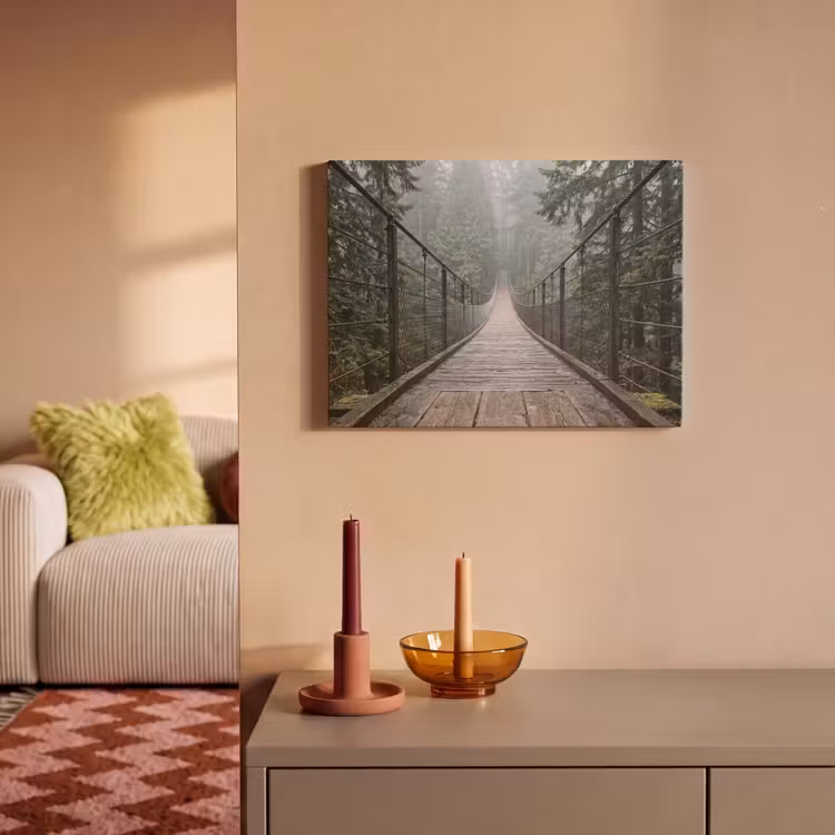 Akoestisch schilderij - Brug - Bos - Mist - Natuur — 2