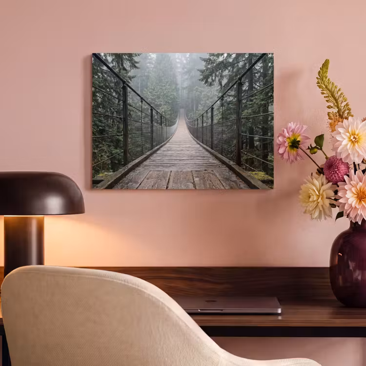 Akoestisch schilderij - Brug - Bos - Mist - Natuur — 4