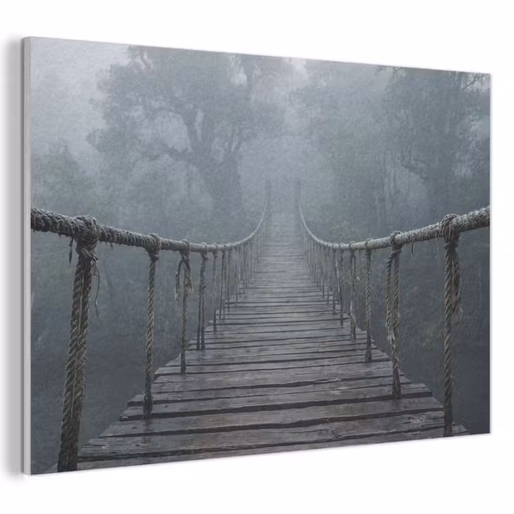 Akoestisch schilderij - Brug - Jungle - Mist - Natuur — 1