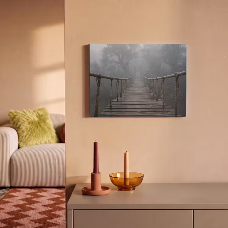 Akoestisch schilderij - Brug - Jungle - Mist - Natuur — 2