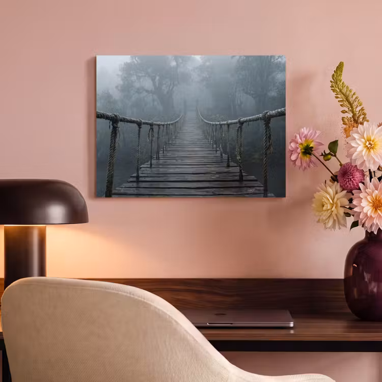 Akoestisch schilderij - Brug - Jungle - Mist - Natuur — 4