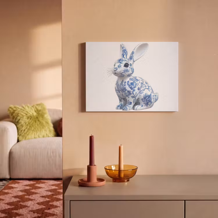 Akoestisch schilderij - Delftsblauw - Haasje - Wit — 2