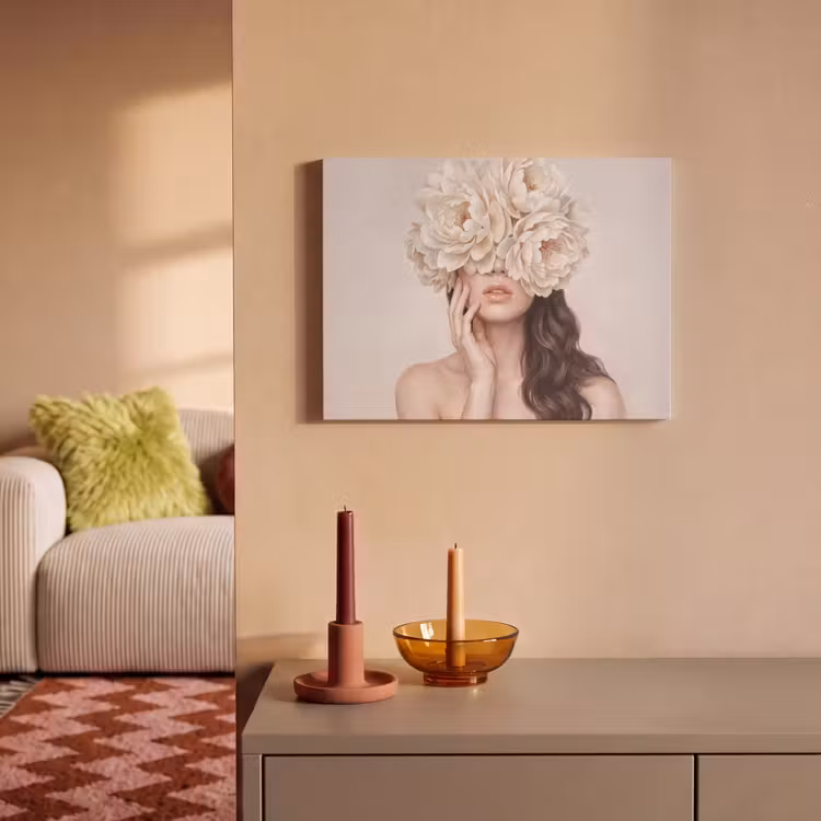 Akoestisch schilderij - Gezicht - Pioenrozen - Crème — 2