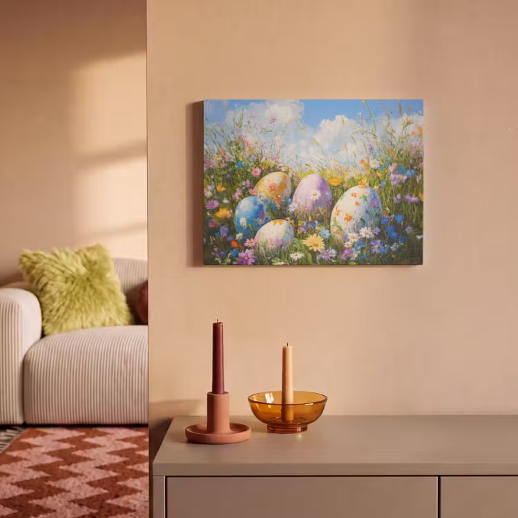 Akoestisch schilderij - Grasveld - Eieren - Bloemen — 2
