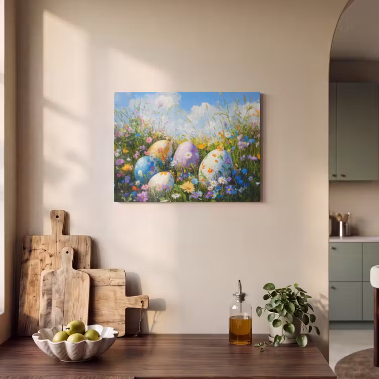 Akoestisch schilderij - Grasveld - Eieren - Bloemen — 3