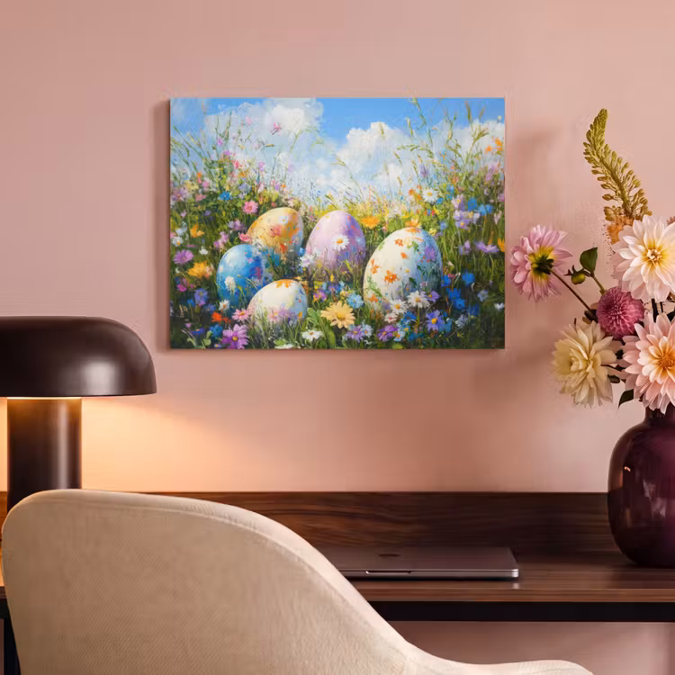 Akoestisch schilderij - Grasveld - Eieren - Bloemen — 4
