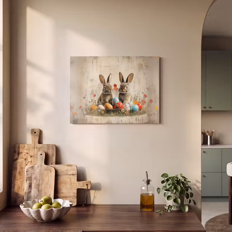 Akoestisch schilderij - Konijnen - Bloemen - Eieren — 3