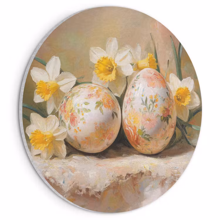 Akoestisch schilderij rond - Bloemen - Eieren - Geschilderd — 1