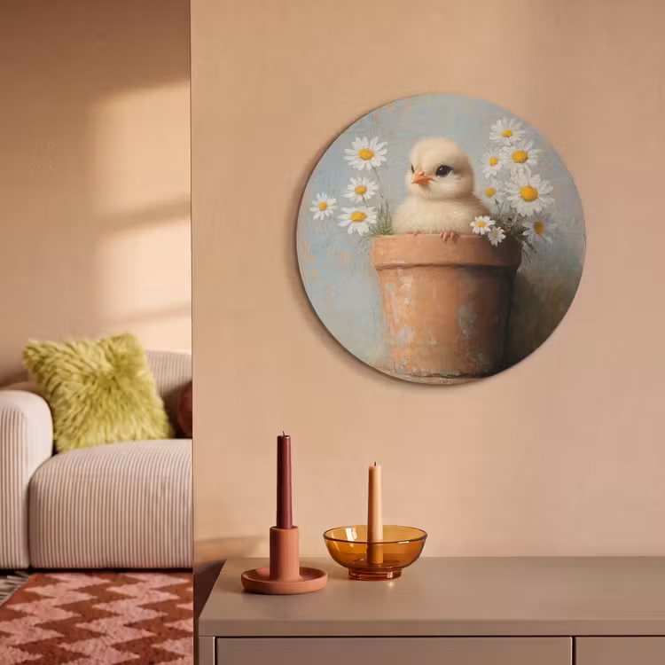 Akoestisch schilderij rond - Bloempot - Kuiken - Bloemetjes — 3