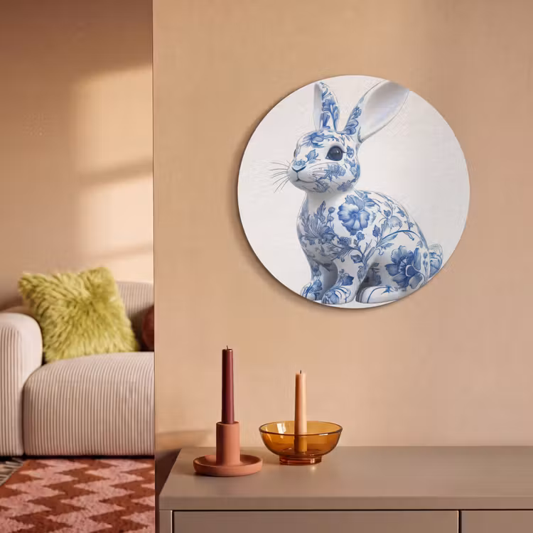 Akoestisch schilderij rond - Delftsblauw - Haasje - Wit — 3