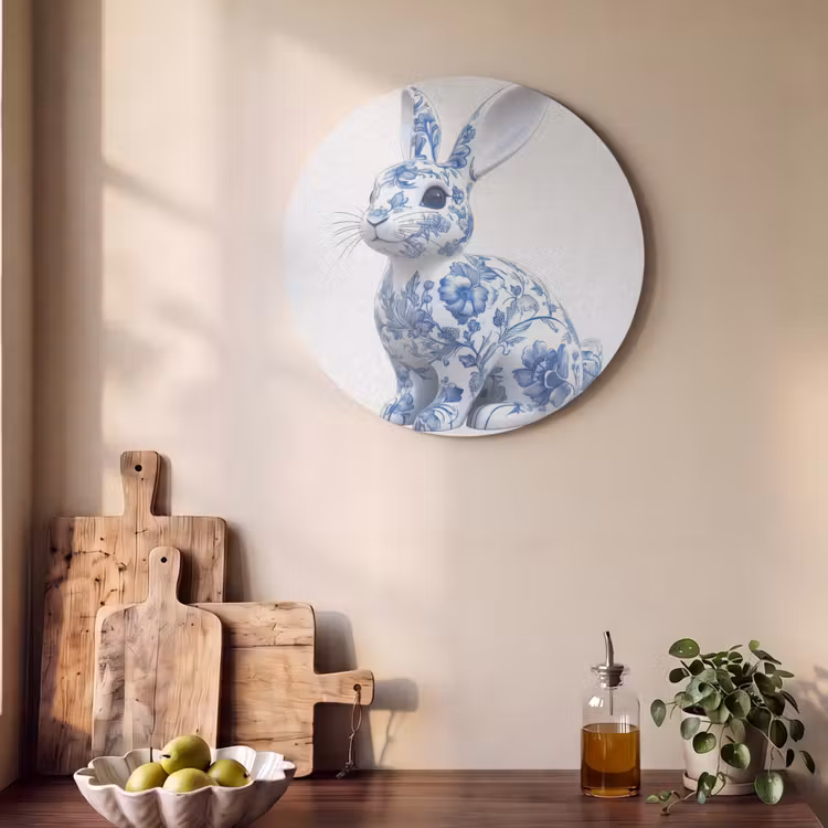 Akoestisch schilderij rond - Delftsblauw - Haasje - Wit — 4