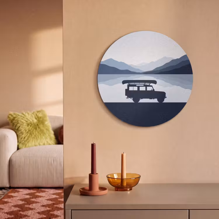 Akoestisch schilderij rond - Auto - Meer - Bergen - Blauw — 3