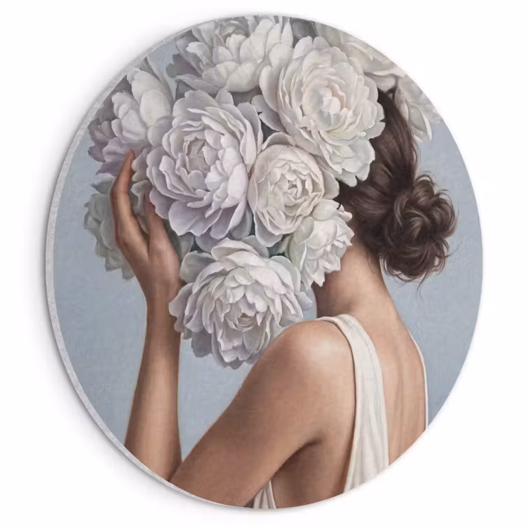 Akoestisch schilderij rond - Bloemen - Vrouw - Wit — 1