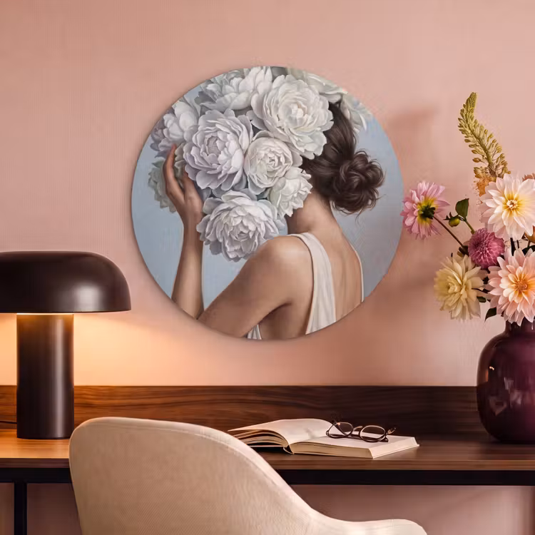 Akoestisch schilderij rond - Bloemen - Vrouw - Wit — 2