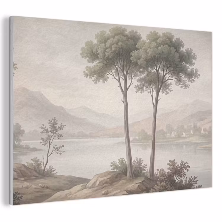 Akoestisch schilderij - Bomen - Meer - Bergen - Illustratie — 1
