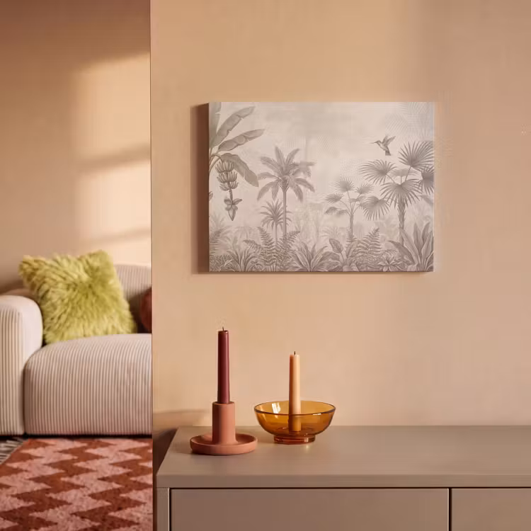 Akoestisch schilderij - Jungle - Banenboom - Kolibrie - Beige — 2