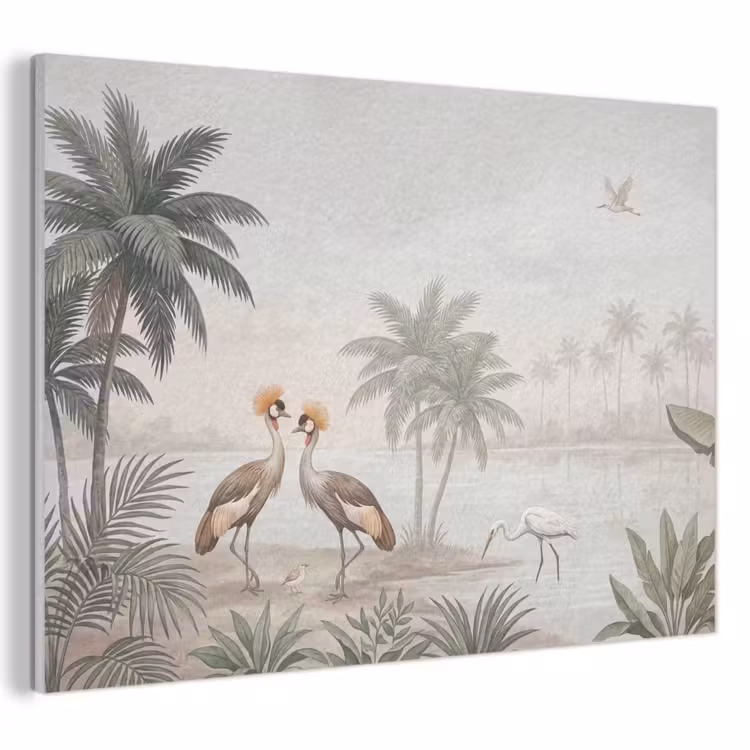 Akoestisch schilderij - Kraanvogels - Palmbomen - Tropisch — 1