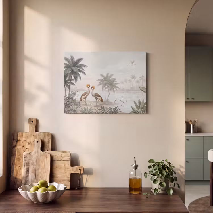 Akoestisch schilderij - Kraanvogels - Palmbomen - Tropisch — 3