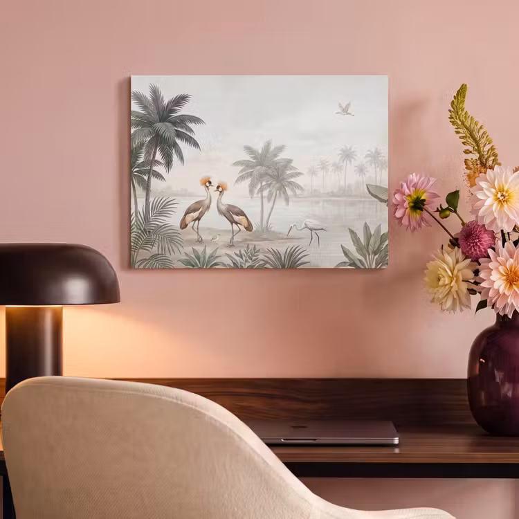 Akoestisch schilderij - Kraanvogels - Palmbomen - Tropisch — 4