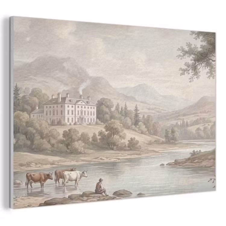 Akoestisch schilderij - Landhuis - Rivier - Vee — 1