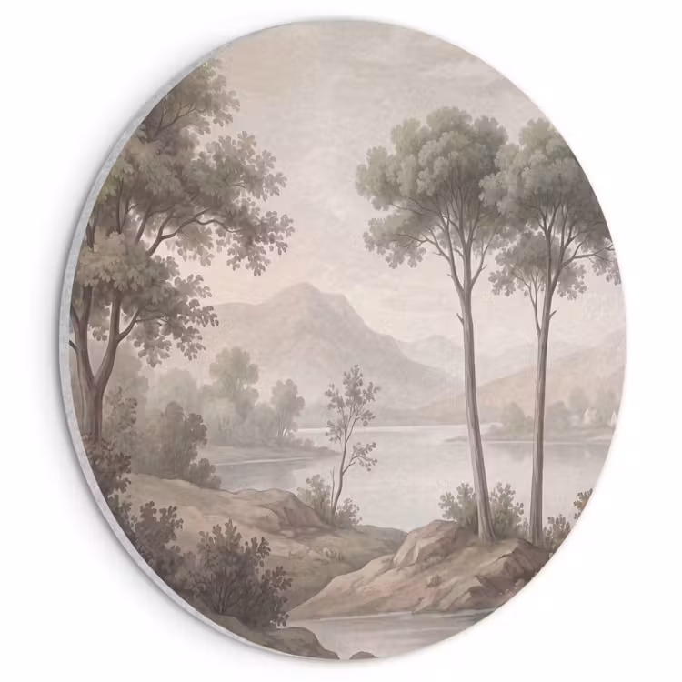 Akoestisch schilderij rond - Bomen - Meer - Bergen - Illustratie — 1