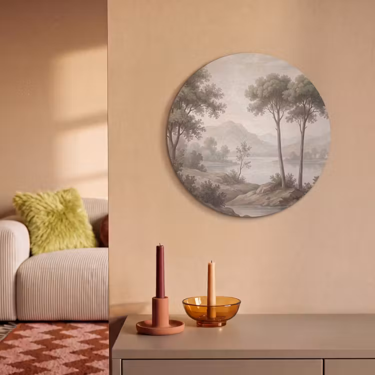 Akoestisch schilderij rond - Bomen - Meer - Bergen - Illustratie — 3