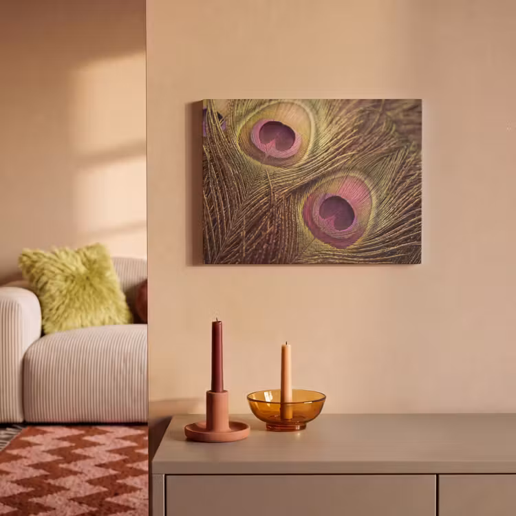 Akoestisch schilderij - Pauw - Veren - Paars - Groen — 2