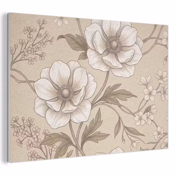 Akoestisch schilderij - Bloemen - Patroon - Beige — 1