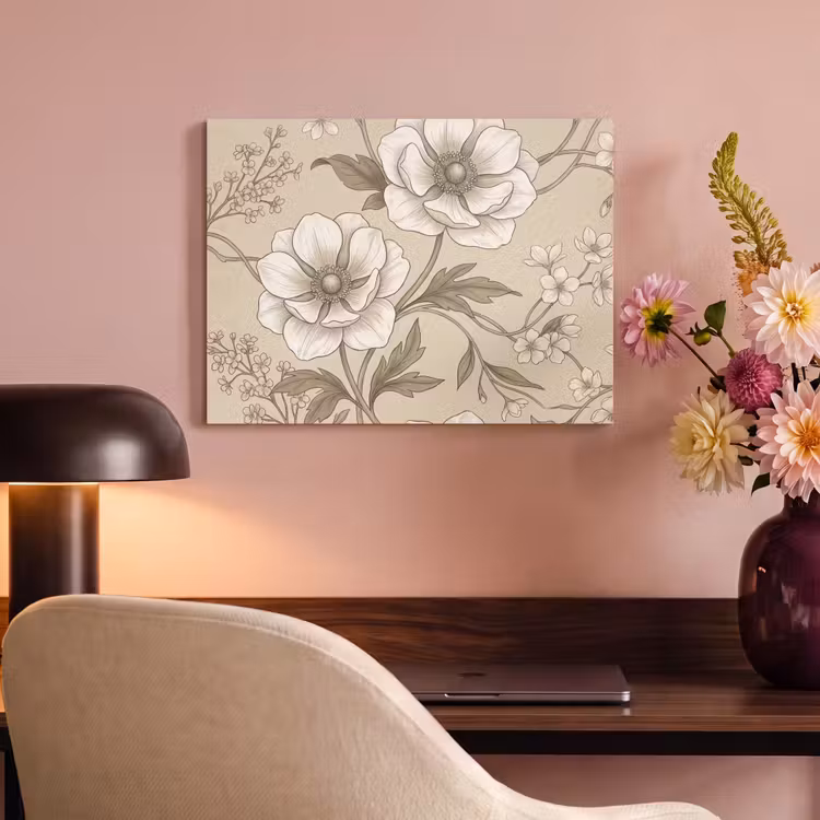 Akoestisch schilderij - Bloemen - Patroon - Beige — 4