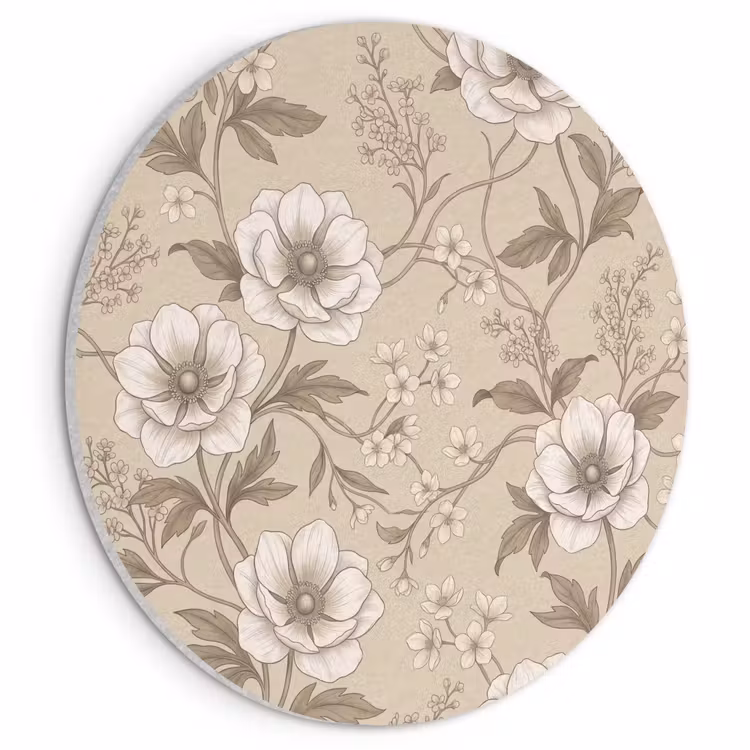 Akoestisch schilderij rond - Bloemen - Patroon - Beige — 1