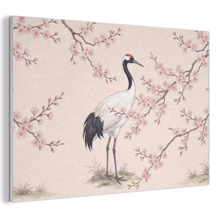 Akoestisch schilderij - Aziatisch - Kraanvogel - Beige — 1
