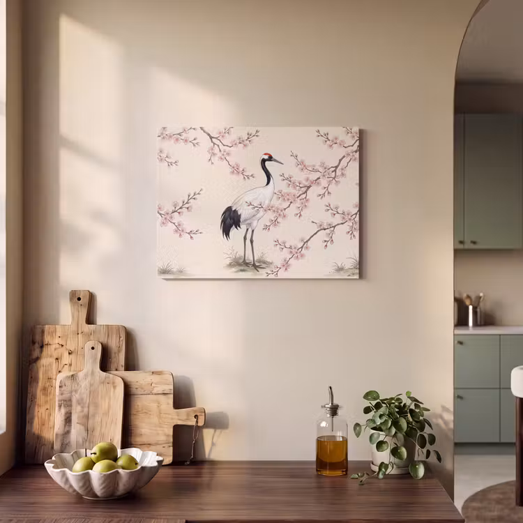 Akoestisch schilderij - Aziatisch - Kraanvogel - Beige — 3