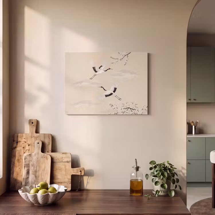 Akoestisch schilderij - Kraanvogels - Bloesem - Beige — 3