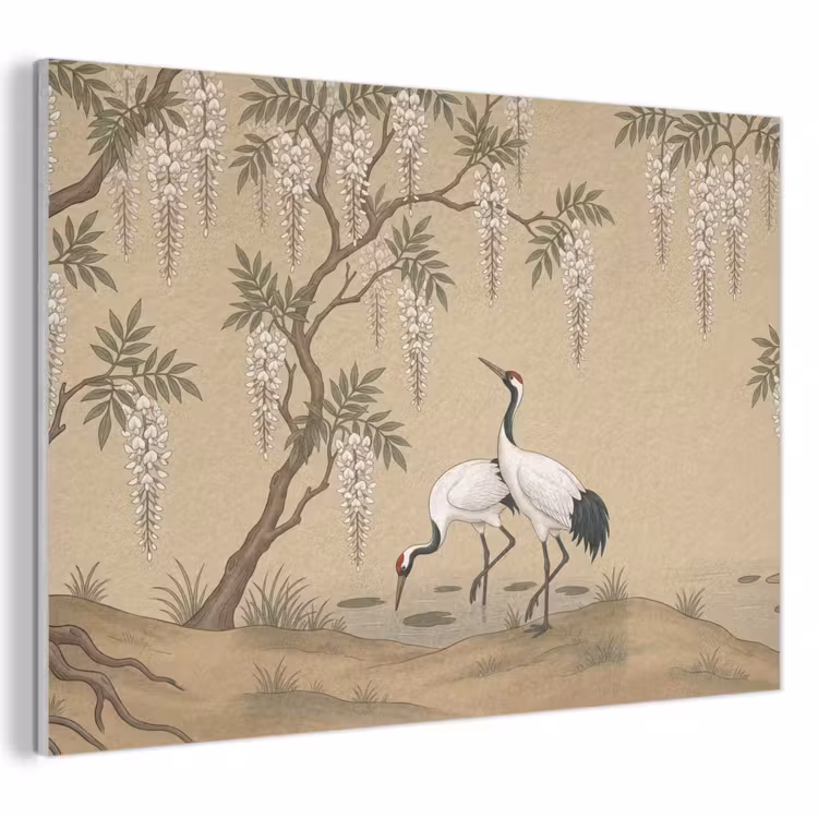 Akoestisch schilderij - Kraanvogels - Water - Beige — 1