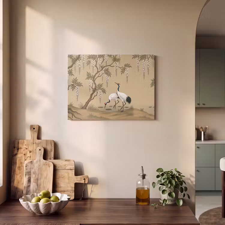 Akoestisch schilderij - Kraanvogels - Water - Beige — 3