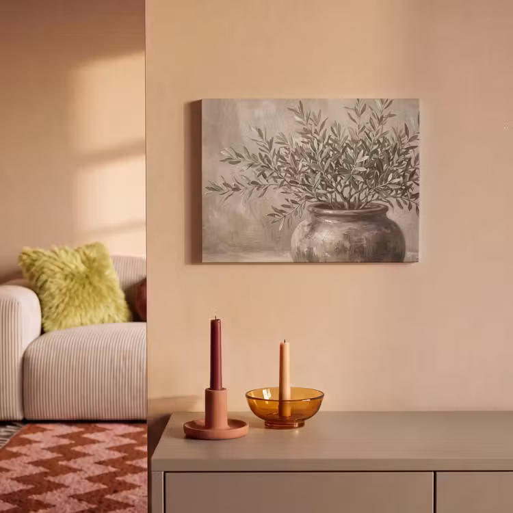 Akoestisch schilderij - Olijfplant - Aardenpot - Abstract - Beige — 2
