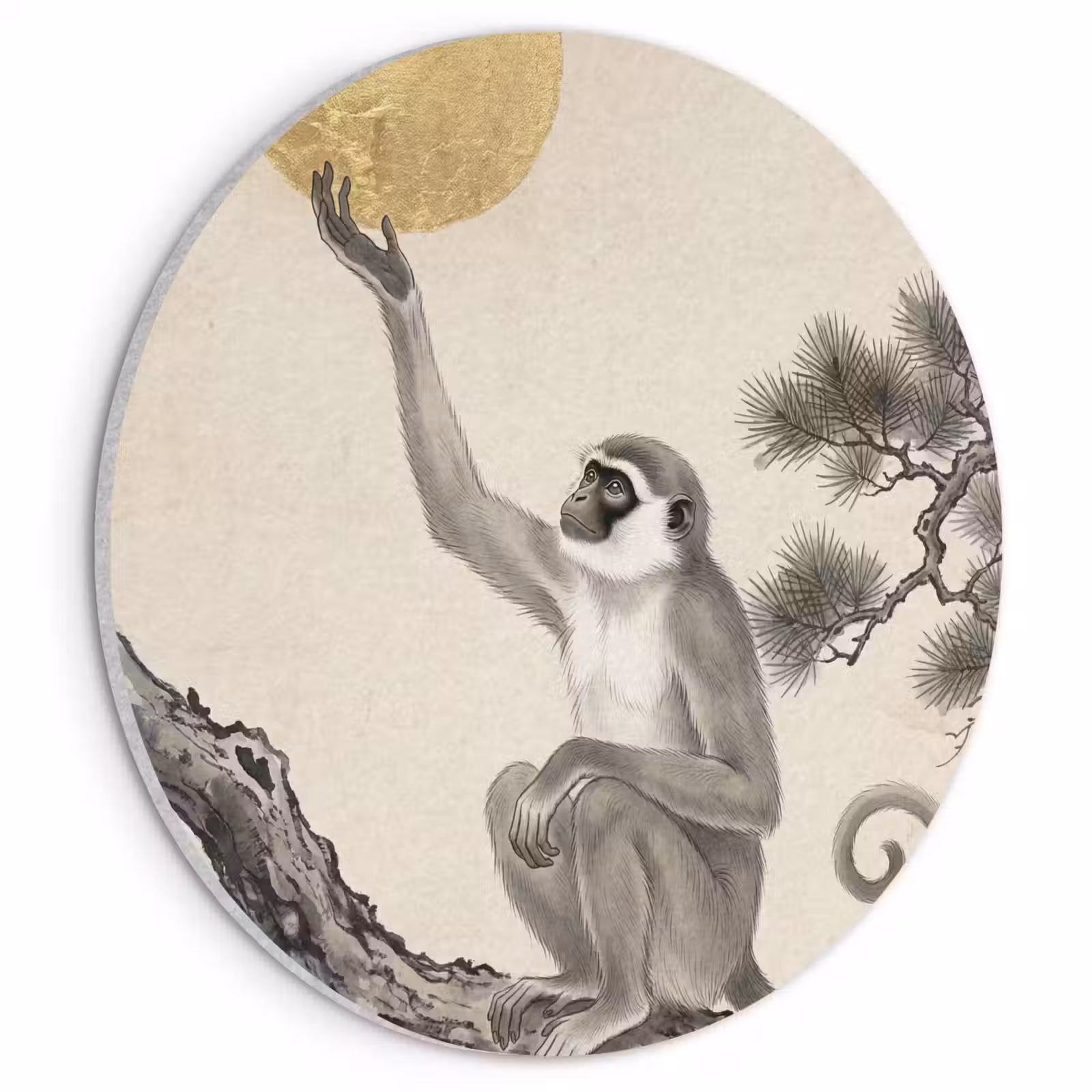 Akoestisch schilderij rond - Aap - Maan - Goud — 1