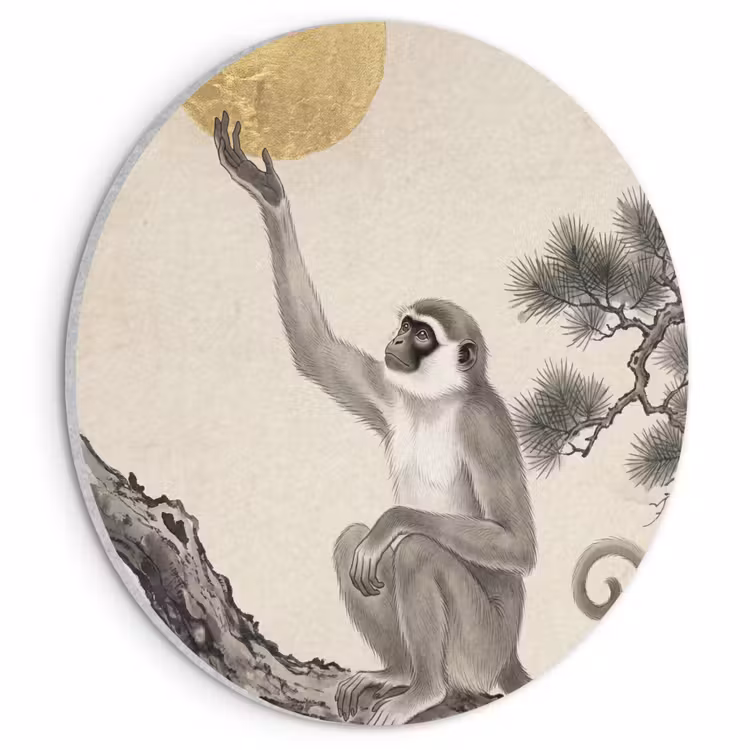 Akoestisch schilderij rond - Aap - Maan - Goud — 1
