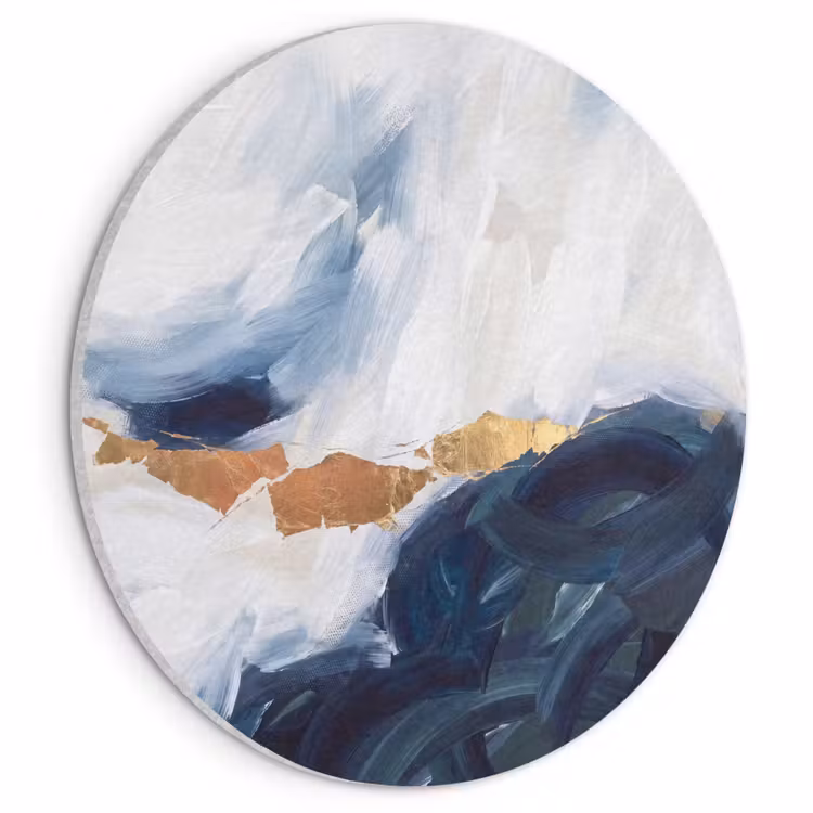 Akoestisch schilderij rond - Abstract - Acryl - Blauw - Goud - Elegant — 1