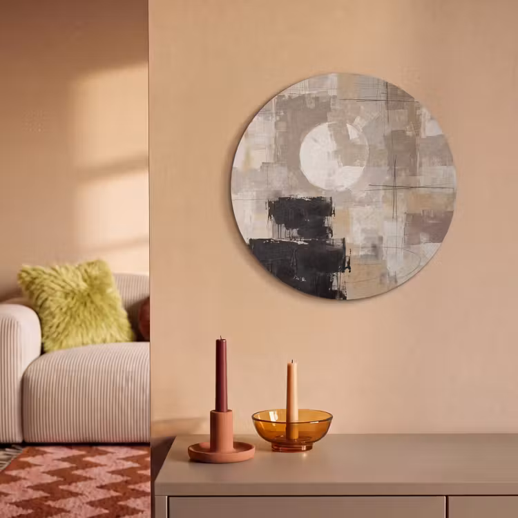 Akoestisch schilderij rond - Abstract - Cirkel - Modern - Beige - Zwart - Minimalistisch — 3