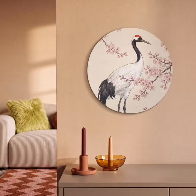 Akoestisch schilderij rond - Aziatisch - Kraanvogel - Beige — 3