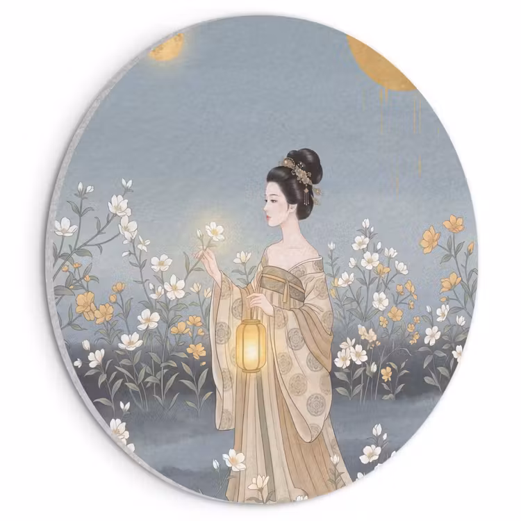 Akoestisch schilderij rond - Aziatisch - Vrouw - Kimono — 1