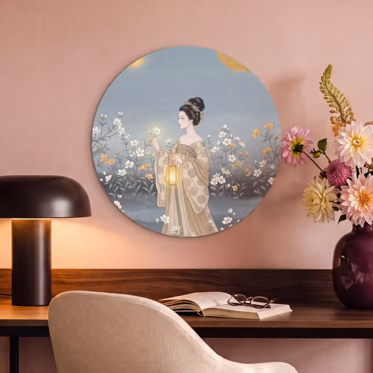 Akoestisch schilderij rond - Aziatisch - Vrouw - Kimono — 2