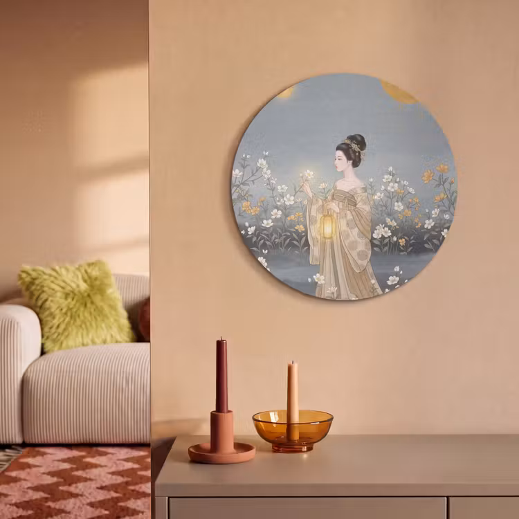 Akoestisch schilderij rond - Aziatisch - Vrouw - Kimono — 3