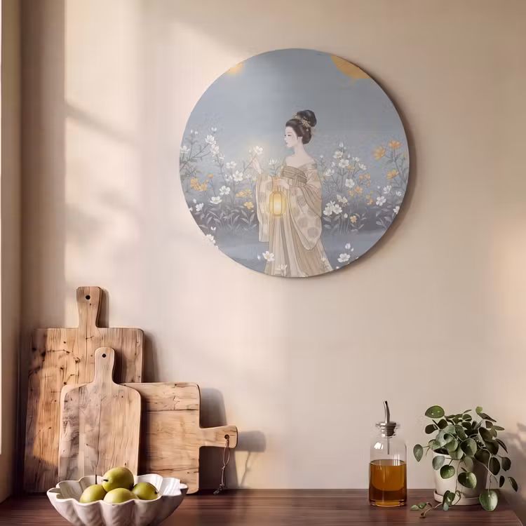Akoestisch schilderij rond - Aziatisch - Vrouw - Kimono — 4